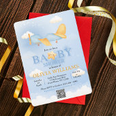 飛行機、雲と星、青、男の赤ちゃん、かわいい 招待状