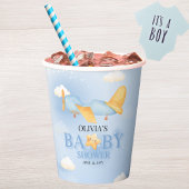 飛行機、雲と星、青、男の赤ちゃん、かわいい 紙コップ