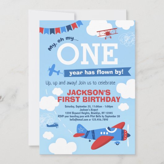 飛行機「1年」が誕生日までに飛行 招待状 (正面)