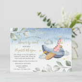 飛行機Dino仮想ベビーシャワーbyメール 招待状 (スタンド正面)