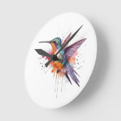 飛行水色のエキゾチックなカラフルハミングバード ラウンド壁時計 (傾斜)