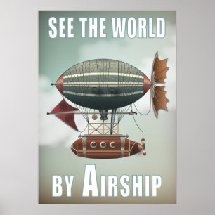 飛行船で世界を見る Steampunk旅行 ポスター