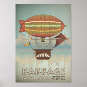 飛行船のSteampunkのヴィンテージ旅行によるBabbage ポスター