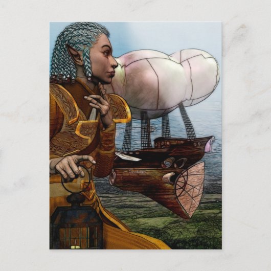 飛行船スチームパンク ポストカード (正面)