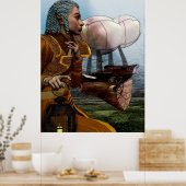 飛行船スチームパンクSFアート ポスター (キッチン)