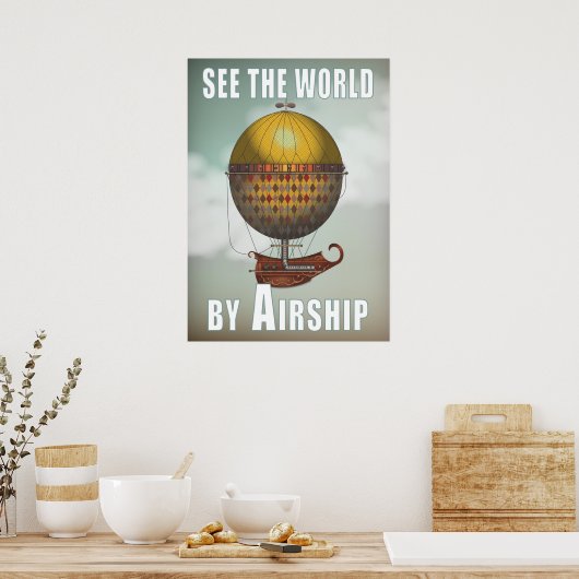 飛行船ナウティスステームパンク旅行で世界を見る ポスター (キッチン)