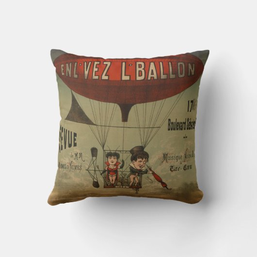 飛行船フランスので2人のパフォーマーのサーカスのポスター クッション (裏面)