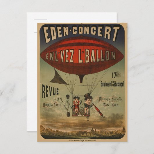 飛行船フランスので2人のパフォーマーのサーカスのポスター ポストカード (正面/裏面)