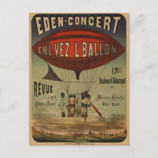 飛行船フランスので2人のパフォーマーのサーカスのポスター ポストカード (正面)