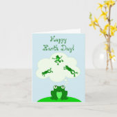 飛躍するカエルと共に楽しい緑の地球の日! カード (黄色い花)