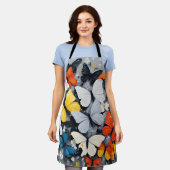 「飛鮮やか行：アクリル数々の色の蝶 エプロン (着用した状態)