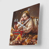 「食いしん病の女王」カラフルポートレート スクエア壁時計 (傾斜)