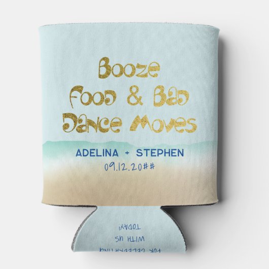 食おもしろいべ物とダンスの悪い動きのビーチ結婚式 缶クーラー (裏面)