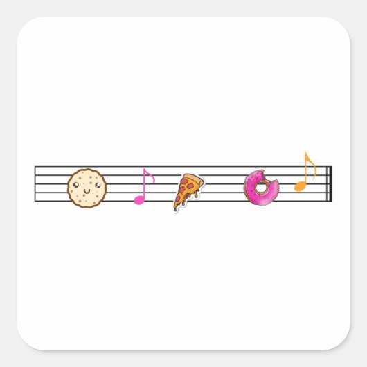 食おもしろい品と音楽ノート スクエアシール (正面)