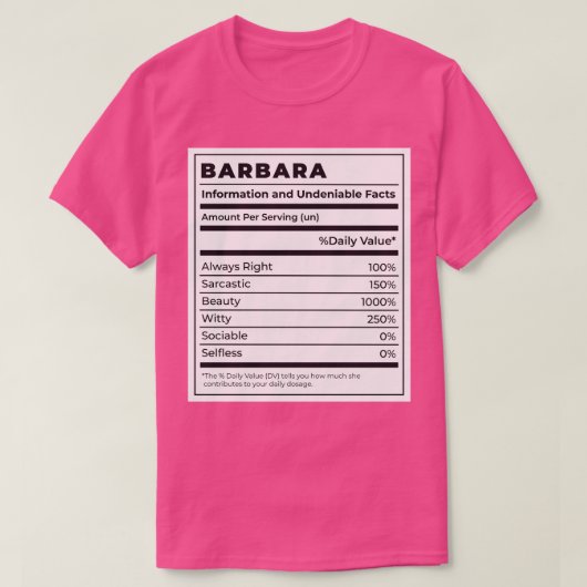 食おもしろい品ラベル女性具材バーバラ Tシャツ (デザイン正面)