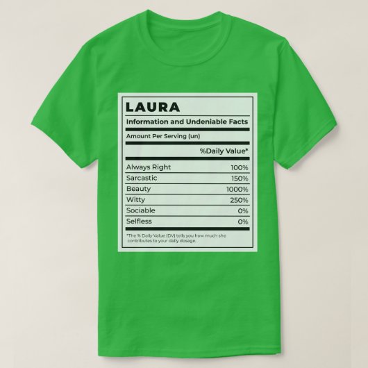 食おもしろい品ラベル女性具材ローラ Tシャツ (デザイン正面)