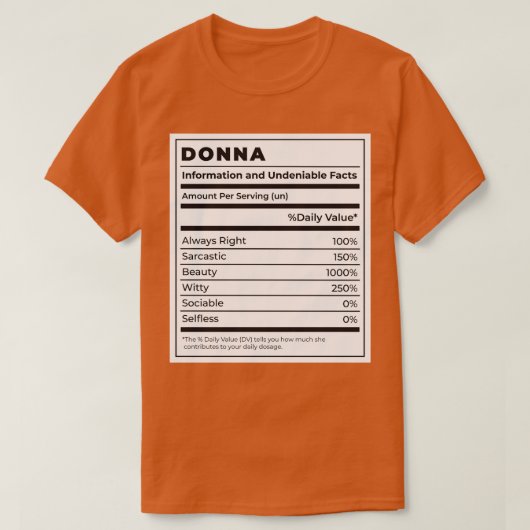 食おもしろい品ラベル女性具材DONNA Tシャツ (デザイン正面)