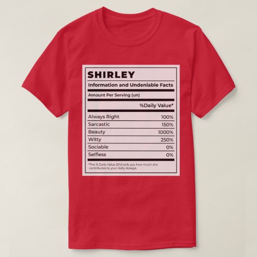 食おもしろい品ラベル女性食材シャーリー Tシャツ (デザイン正面)
