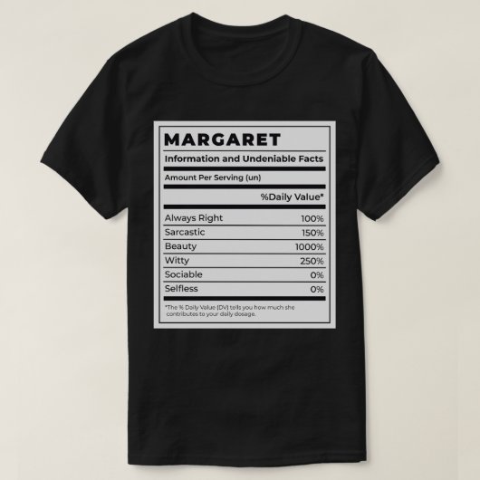 食おもしろい品ラベル女性食材マーガレット Tシャツ (デザイン正面)