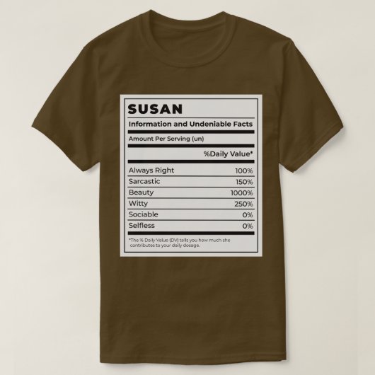 食おもしろい品ラベル女性食材SUSAN Tシャツ (デザイン正面)