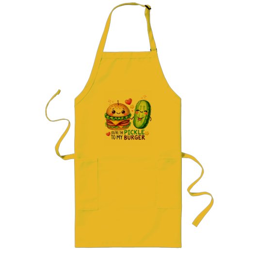 🍔🥒食おもしろい物パンのエプロン – 「あなたはの漬物 ロングエプロン (正面)