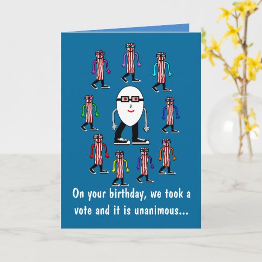 食おもしろい物ベーコン&エッグ誕生日カードギフト カード (黄色い花)