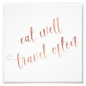 食べうん、旅行頻繁にバラ金ゴールド引用文タイポグラフィ フォトプリント            (正面)