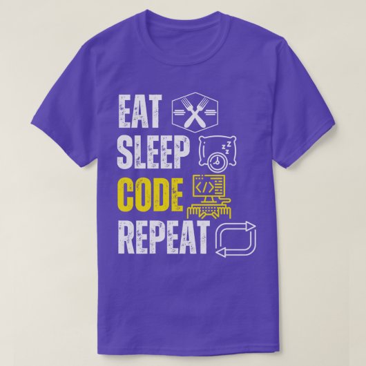 食べおもしろいー・コード繰り返しコード愛好家 Tシャツ (デザイン正面)