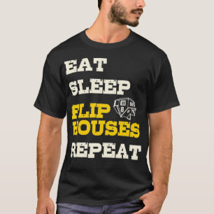 食べおもしろい実在スリープフリップハウスリピートアセット Tシャツ