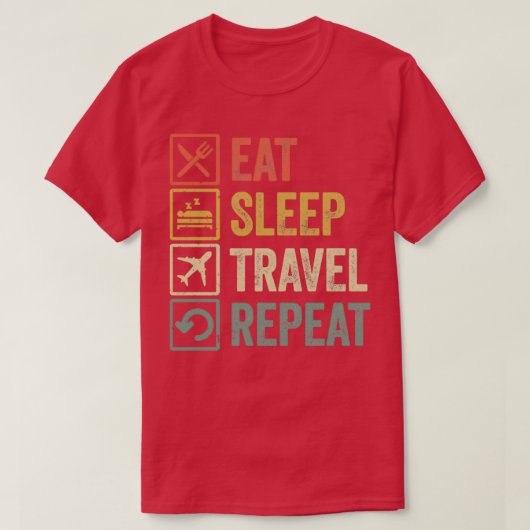 食べおもしろい睡眠旅行リピーターヴィンテージスタイル Tシャツ (デザイン正面)