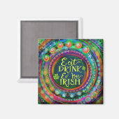 食べおもしろい、飲み物とビーアイリッシュ引用文グリーン マグネット (正面/裏面)