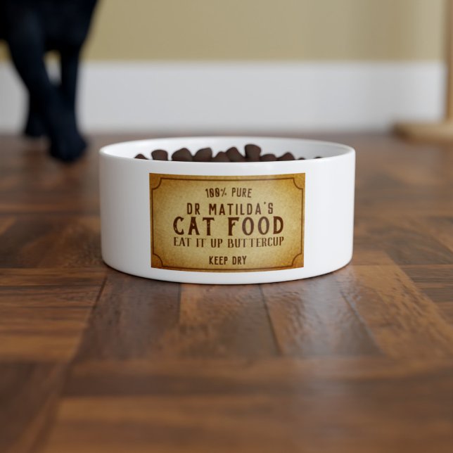 食べおもしろいButtercupペットネーム猫丼 ボウル (Add your cat's Dr name to this funny apothecary style vintage cat food bowl)