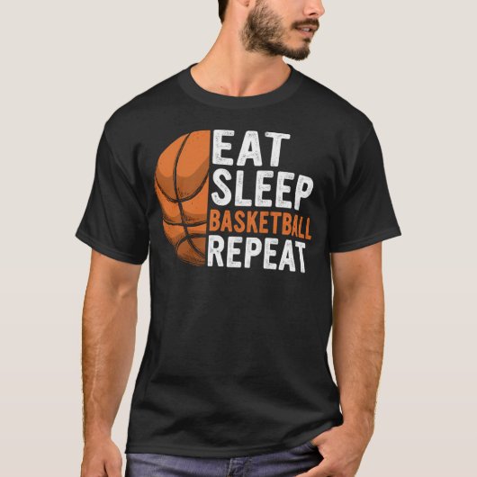 食べおもしろいSleep Basketball Repeat Basketball Playe Tシャツ (正面)