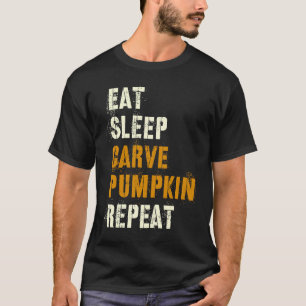食べおもしろいSLEEP CARVE PUMPKIN REPEAT Halloween Car Tシャツ