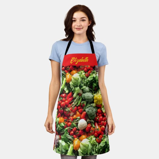 「食べお野菜！」 シェフエプロン エプロン (着用した状態)