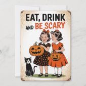 "食べたり飲んだり怖がらせたり" ヴィンテージ女子ハロウィン シーズンカード (正面)
