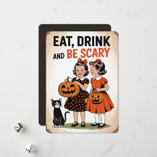 "食べたり飲んだり怖がらせたり" ヴィンテージ女子ハロウィン シーズンカード (正面/裏面インサイチュ)