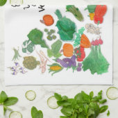 食べて下さいあなたの野菜(野菜イラストレーションのビーガン)を キッチンタオル (折り畳み)