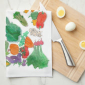 食べて下さいあなたの野菜(野菜イラストレーションのビーガン)を キッチンタオル (四つ折り)