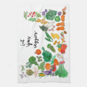 食べて下さいあなたの野菜(野菜イラストレーションのビーガン)を キッチンタオル (縦)