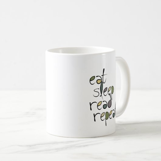 食べて下さい、眠らせて下さい、読んで下さい、繰り返して下さい コーヒーマグカップ (正面右)