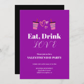 食べて 飲んで 愛して バレンタインデーパーティー パープル 招待状 (正面/裏面)