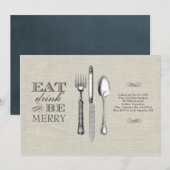 「食べて、飲んで、楽しく過ごして」| リネン製招待状 招待状 (正面/裏面)