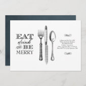 「食べて、飲んで、楽しく過ごして」| 白い背景の招待状 招待状 (正面/裏面)