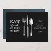 食べて、飲んで、楽しく過ごして | 黒の招待状 招待状 (正面/裏面)