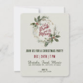 「食べて、飲んで、楽しく」クリスマスリースのクリスマスパーティー 招待状 (正面)