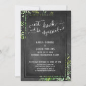 「食べて、飲んで、結婚しよう」グリーンとブラックボード 招待状 (正面)