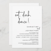  食べて、飲んで、踊って、結婚式の駆け落ちお祝いパーティー 招待状 (正面/裏面)