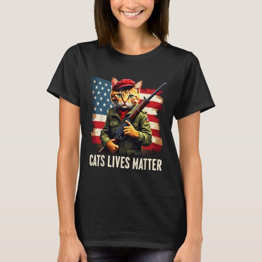 食べの猫が生きおもしろいる問題 Tシャツ (正面)