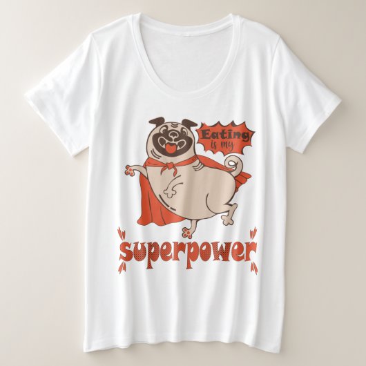 食べは私の超大国レッドクローンプグ漫画スタイル プラスサイズTシャツ (デザイン正面)
